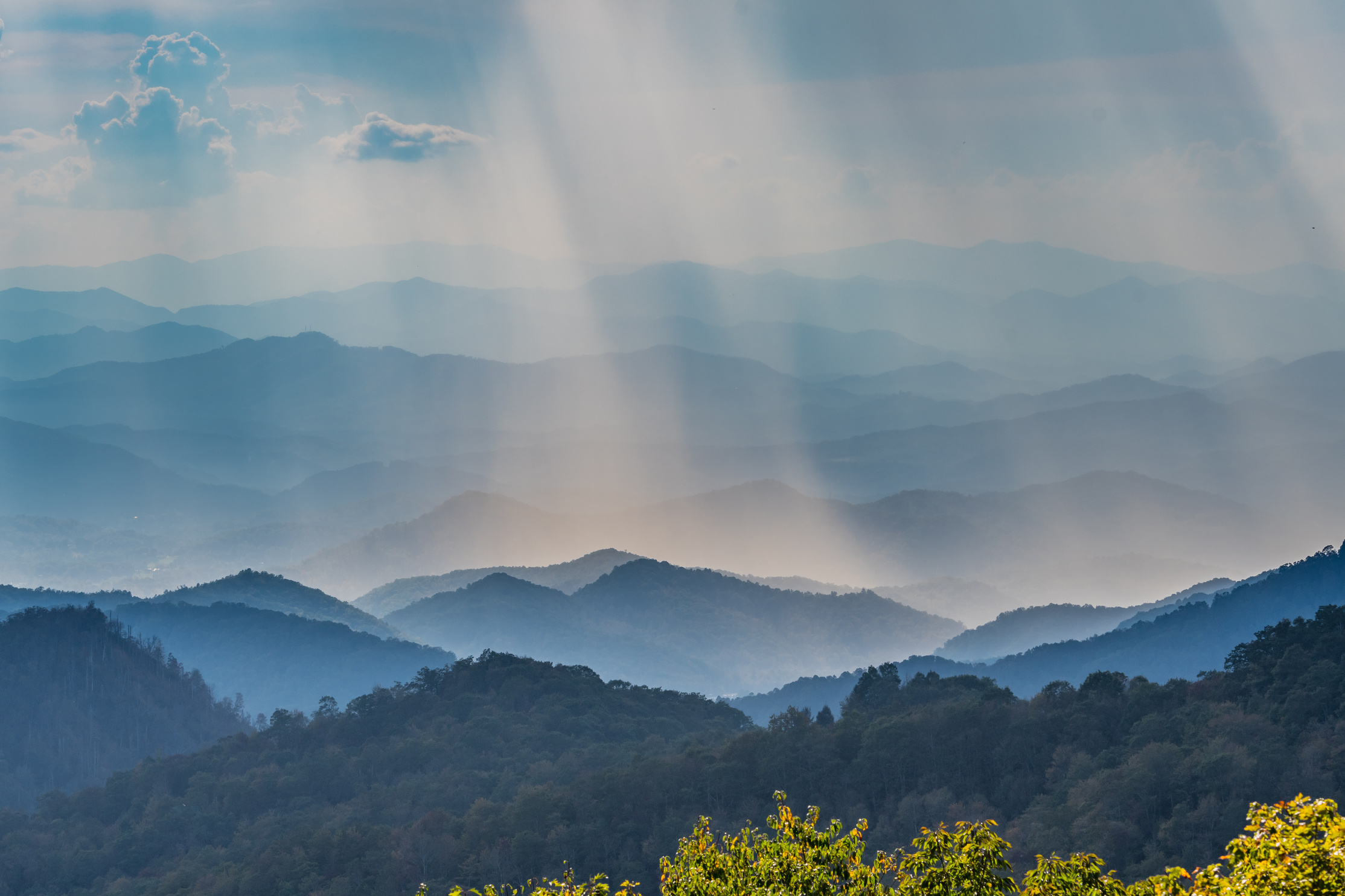 Sun Rays Fall over Blue Ridge Mountains