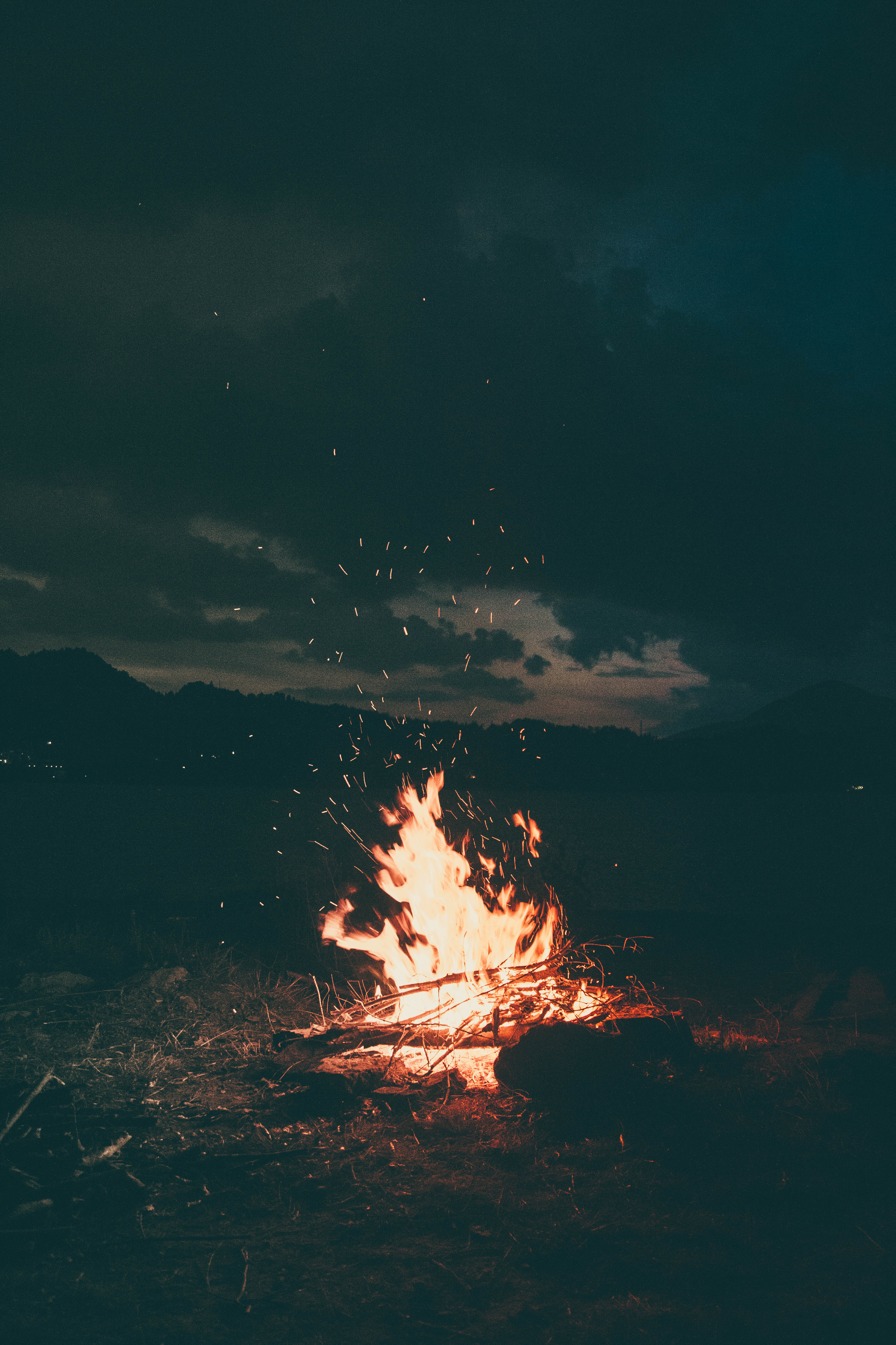 Lit Bonfire Outdoors during Nighttime